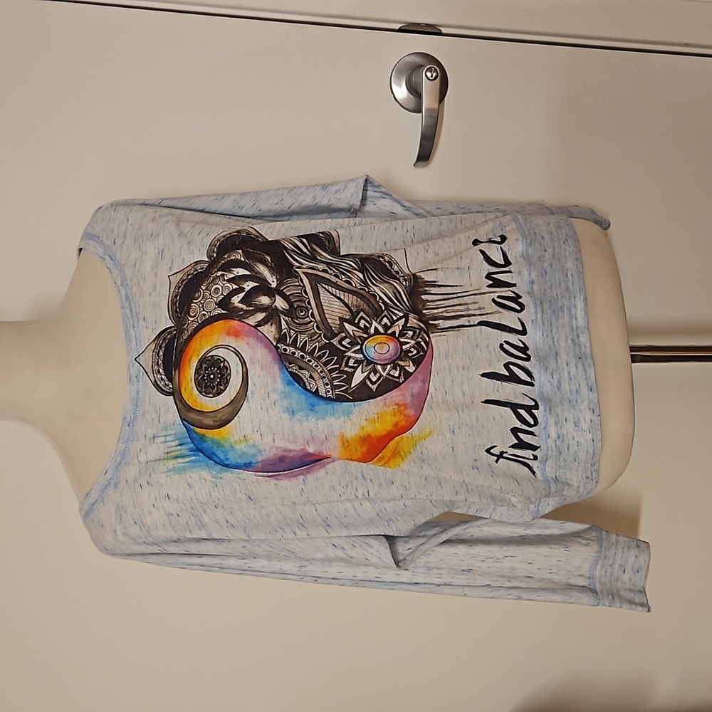 Blue flecked  dolman sleeve multicolored graphic tee Electro Threads XL